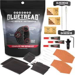 Kit completo de reparo de pneu off-road GlueTread | Repare qualquer tipo de perfuração de pneu | Inclui remendos de reparo de pneu de parede lateral, plugues e uma haste de válvula de emergência Colby