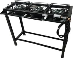 Fogão Industrial 3 Bocas Alta Pressão, 95 x 35 cm, Preto com Mangueira e Registro
