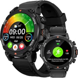 Smartwatch Relogio Inteligente Masculino Relógio Inteligente, GPS 150+ Monitoramento Esportivo, Altímetro Barômetro Bússola, Chamadas Bluetooth, 5ATM a Prova d'Agua, Tela AMOLED 3,6 cm