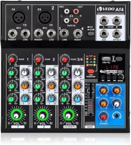 AF4 Mixer Profissional 4 Canais com Bluetooth, Phantom Power 48V e Entradas XLR/TRS - USB Type-C, Controle de EQ 3 Bandas e Saída AUX para DJ, Home Studio e Transmissões Ao Vivo