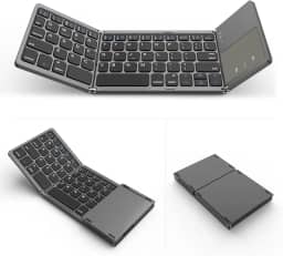 VssoPlor Teclado Bluetooth dobrável com touchpad, dois modos USB com fio, dobrável, sem fio, mini teclado portátil de viagem para tablet Android, Windows - cinza escuro