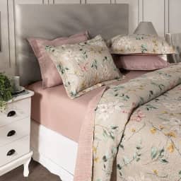 Kit Cobre Leito Colcha Boutis 3 Peças Matelado Ultrassônico Estampado Dupla Face Porta Travesseiro Aba Americana Micro Percal 150 Fios (Isabel Areia, Queen)