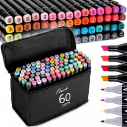Kit Canetinhas Coloridas 60 Cores com Pontas Duplas Profissional, Conjunto Caneta Brush para Livros de Colorir para Crianças e Adultos, Canetinha Brush para Desenho, Ponta Fina e Pincel (60 cores)