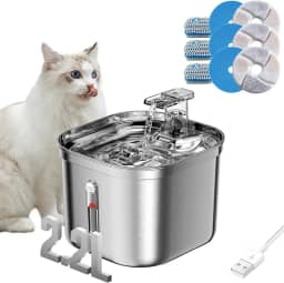 Fonte de Água para Gatos 2,2L, Fonte de Água de Aço Inoxidável para Pets Dentro de Casa, 9 Filtros e Bomba Ultra-Silenciosa, Dispensador Automático de Água, Fonte de Água para Múltiplos Pets