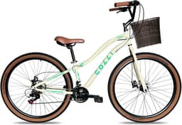 Colli Bike, Viena, Tam. 15,5, Aço Carbono, 21 Velocidades, Aro 29, Freios a Disco, Com Cesto Bege, Selim Marrom, Pneu com Faixa Bege CHAOYANG