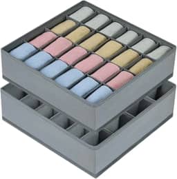 Kit 2 Colmeia Organizadora de Gaveta com 24 Divisórias, TNT Dobrável para Roupas Íntimas, Calcinhas, Meias, Cuecas e Acessórios, Cinza, Leve, Respirável e Compacto para Armário, Closet e Guarda-Roupa