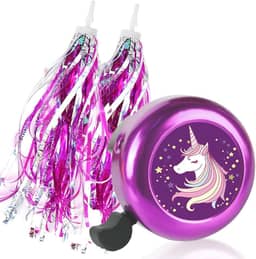 Sino De Bicicleta Infantil Com 2 Unidades De Flâmulas De Bicicleta Para Meninas, Lindos Acessórios De Bicicleta Infantil (Sino De Unicórnio + Borlas)