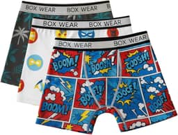 Kit 3 Cuecas Infantil Boxer Box Wear Para Menino Microfibra, Sem Costura, Estampa Divertida, Confortável