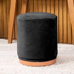 Capa de Puff Redondo Grande Avulsa Lisa Ajustável com Elástico - Tecido Veludo Suede Decoração Banquinho Cilindro Luxo Para Sala Quarto Pufe Banco Protetor Banqueta Centro (Preto)