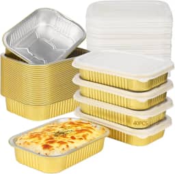 40 formas de alumínio com tampas, recipientes retangulares descartáveis para alimentos de 945 ml com tampas de plástico, bandejas de comida resistentes para assar, preparar refeições, congelar