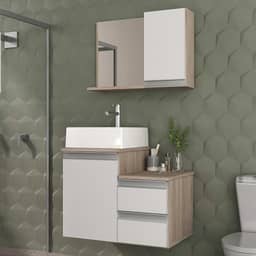 Gabinete Banheiro com Cuba e Espelho Cross 60cm (Madeirado/Branco)