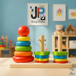 Brinquedo Educativo Montessori Torre e Prancha Rainbow, Formas Geométricas, Coordenação Motora, Criatividade e Foco Sem Telas 36+ Madeira Colorida Atóxica