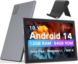 Tablet Android de 10,1 polegadas, tablets Android 14 2025 com CPU Octa-Core, 12 GB de RAM + ROM de 64 GB (expansão de 2 TB), tablet Wi-Fi 6 BT 5.0, bateria de longa duração, tablets com tela