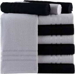 Kit de 10 Toalhas de Rosto Para Salão de Beleza Algodão, Branca e Preta Absorvente Secagem Rápida (branca e preta)