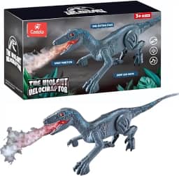 Brinquedo Dinossauro Velociraptor Divertido Anda Luz Som Fumaça Castela