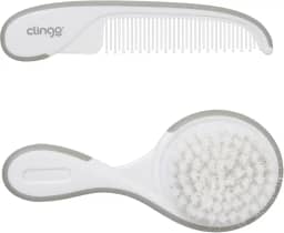 Escova Macia Bebê Pente De Cabelo Infantil - Kit Cinza E Branco, Clingo, Cinza/Branco