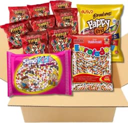 Kit Caixa Guloseimas Bala Pipoca Pirulito Bombom