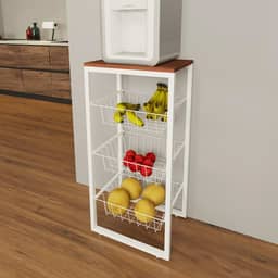 Fruteira De Chão Para Cozinha Branco Suporte Para Bebedouro Cesto Removível (MDF AMADEIRADO)