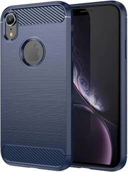 Capa de celular para iPhone XR, fibra de carbono refinada, anti-queda, anti-impressões digitais, proteção total azul