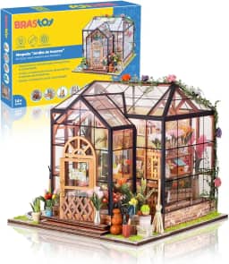 Blocos de Montar Construção de Casas Livraria Madeira DIY Brinquedos Com Luz LED e Capa (Sala de Flores)