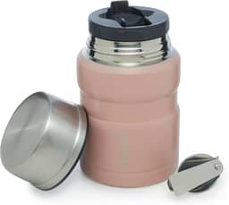WOLFF - Pote Térmico com Dupla Parede de Aço Inox e Colher - ROSA - 480ml - Pote para Marmita, Sopas, Frutas, Temperos, Bebidas - Ótima Vedação