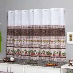 Cortina Cozinha Oxford 2,00x1,40 Estampada Cappuccino Janela Vitrô Ilhós Blackout Blecaute Decorativa Poliéster Varão (Cacto)