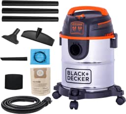 BLACK+DECKER Aspirador de pó molhado e seco, 3 em 1 de aço inoxidável 3 em 1 com acessórios, aspirador de pó de 4 HP, para oficina, casa, garagem e animal de estimação, BDXV18143