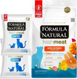 Fórmula Natural Fresh Meat, Ração Premium para Gatos Castrados, Sabor Salmão, 2 Unidades de 500g, Grain Free