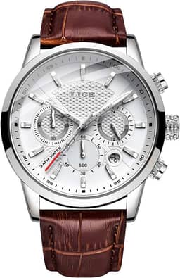 Relógios masculinos com cronógrafo, de couro, à prova d'água, analógico, quartzo, aço inoxidável, negócios, clássico, masculino