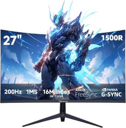 Monitor Gamer Curvo 27 Polegadas 200Hz - 1ms,R1500,Full HD 1920x1080,Tecnologia AMD FreeSync e NVIDIA G-SYNC,Alto-Falantes Integrados,Suporte VESA - Ideal para Filmes e Entretenimento e Jogos