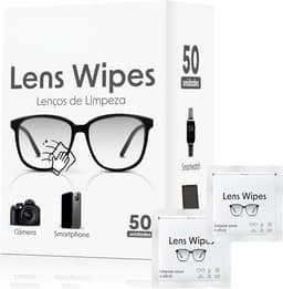 Lenços Umedecidos para Limpeza de Lentes, Óculos, Câmeras Smartphone Smartwach, Lens Wipe 50 Unidades Embaladas Indivualmente Sem Álcool