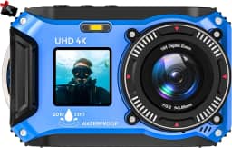 Câmera digital – Câmera subaquática 4K 56MP 33FT UHD para snorkeling com cartão de 32 GB de tela dupla, compacta, à prova d'água, à prova de poeira, câmera flutuante – Câmera digital de foco