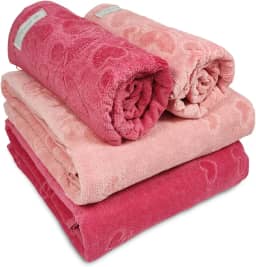 Jogo de Banho 4 Peças Romance Dohler Aveludada 100% Algodão Toalha Fio Penteado Coração Borboleta (Rosa 10366/11033)