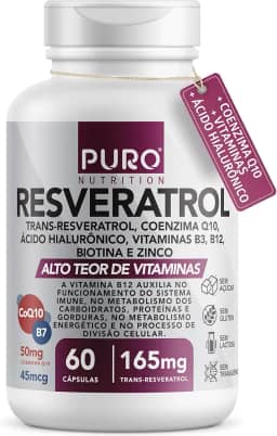 Resveratrol Trans 165 mg Puro Nutrition + Coenzima Q10, Ácido Hialurônico