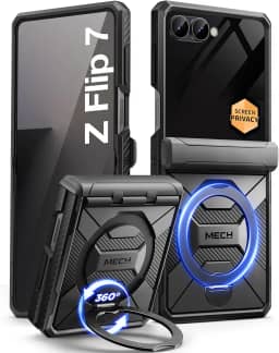 Tongate Suporte magnético giratório de 360° para Z Flip 7 Capa com proteção de tela de privacidade, [Compatível com MagSafe] [Antiderrapante] [Proteção com dobradiça] Corpo inteiro à prova de choque