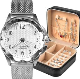 Relogio feminino prova dagua + pulseira + colar casual prata