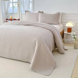 Kit Colcha Queen Liso Bouti Cobre Leito 3 Peças Cor:cru