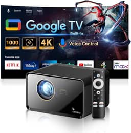 Bettdow Projetor 4k 1000 ANSI Full Hd 1080p, Sistema Google Tvintegrado, Netflix oficialmente licenciado, Retroprojetor Portatil WiFi 6 BT 5.0 AC1080 Bivolt Foco Automatico eKeystone Vertical de ±30°
