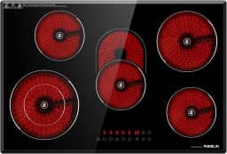 FUDELAI Cooktop Elétrico De 30" Com 5 Bocas, Fogão Infravermelho 8500 W Controle Toque E Temporizador, Embutido/De Bancada, 9 Níveis Potência, Trava Para Crianças, Segurança Automática, Vidro Fácil
