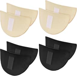 4 pares de ombreiras para roupas femininas, espessuras de espuma de 1,5 cm, almofada de esponja respirável para ombros altos e baixos inclinados, blazer, casaco, camisa (preto e pele)