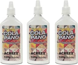 Cola Pano 100g com Bico Aplicador – Kit 3 Unidades – Fixação Forte para Tecidos, Artesanato, Patchwork, Customização e Projetos DIY