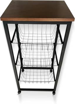 Fruteira De Chão Cozinha Em Aço Com Rodinhas (Preto/Amadeirado)