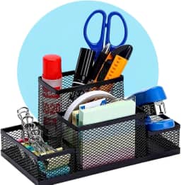 Organizador de Mesa Premium Aramado Preto 4 Divisórias Caneta Lápis Clips Escritório Home Office Escola