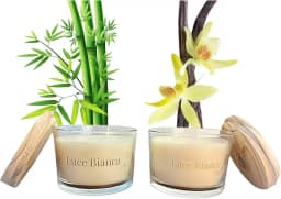 Kit Velas Aromáticas Perfumadas Vanilla e Bamboo, 100g e 36 Horas de Duração Cada, em Copo de Vidro com Tampa de Bambu, 2 Unidades