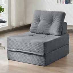 Sofá-cama dobrável, cadeira de dormir conversível 3 em 1, veludo cotelê de espuma de alta densidade, futon, sofá, cadeira dobrável, cama para adultos, sala de estar, quarto, cinza