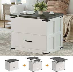 FABATO Mesa de centro elevatória, mesa de centro de fazenda, mesa de centro conversível com armazenamento e gaveta, mesa central multifuncional se converte em mesa de jogo de jantar para sala de