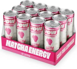 POW Green Energy, Pink Lemonade | Push Matcha Energético | Energia Natural, Antioxidante, Cafeína, L-Teanina | 310ml (Pack de 12 Latas)