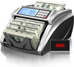 PONNOR Máquina de contador de dinheiro com contagem de notas de valor, contador de dinheiro para dólar, Euro com UV/MG/IR/DD/DBL/HLF/CHN, máquina de contagem de notas no modo adicionar/morcego/valor