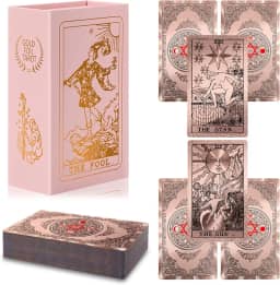 lrjrizzo Waterproof Tarot Cards with Meanings on Them Gold Tarot Cards with Guide Book Gold Foil for Beginners 78 Classic Origina Rider Waite Taro Deck Fortune Telling Game