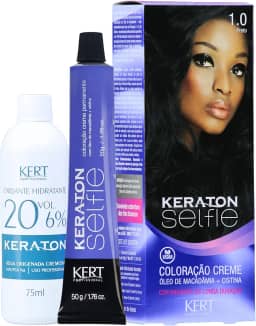 Coloração permanente em creme para cabelos, Com cistina e óleo de macadâmia, Selfie, 50g, Keraton, Nº 1.0 Preto